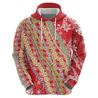 Red Palaka Hawaii Leis Zip Hoodie Hawaiian-plaid Elegant Tropical Vibes - Polynesian Pride