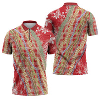 Red Palaka Hawaii Leis Zipper Polo Shirt Hawaiian-plaid Elegant Tropical Vibes - Polynesian Pride