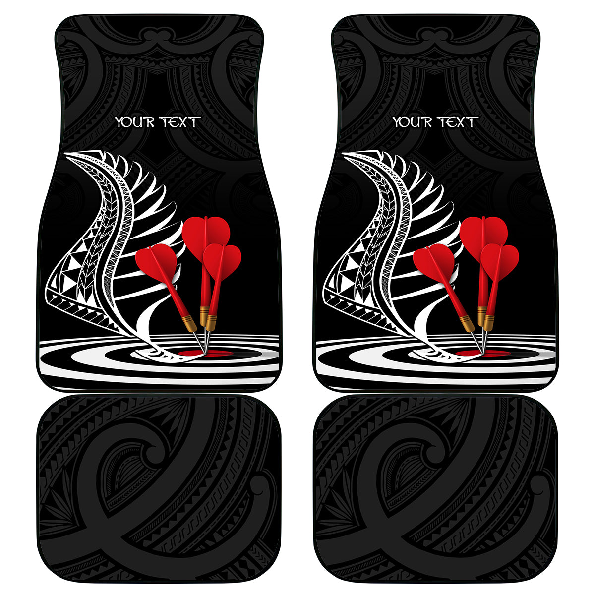 New Zealand Darts Car Mats Aotearoa Maori Fern Bring It On LT14 Black - Polynesian Pride