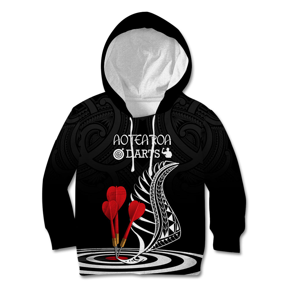 Personalised New Zealand Darts Kid Hoodie Aotearoa Maori Fern Bring It On LT14 Hoodie Black - Polynesian Pride