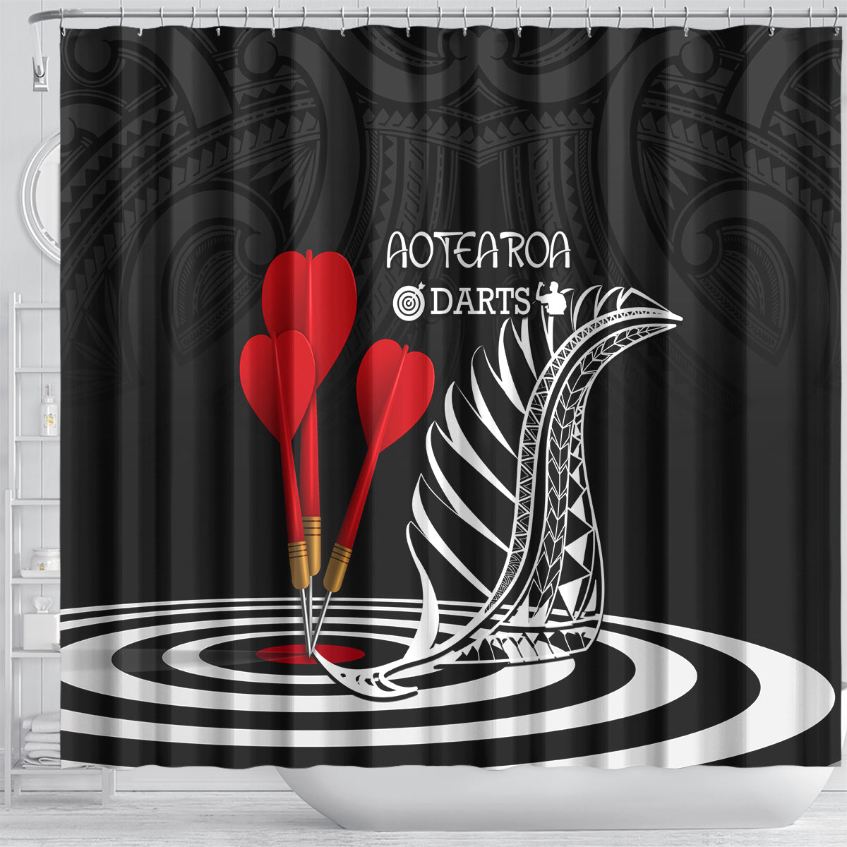 New Zealand Darts Shower Curtain Aotearoa Maori Fern Bring It On LT14 - Polynesian Pride