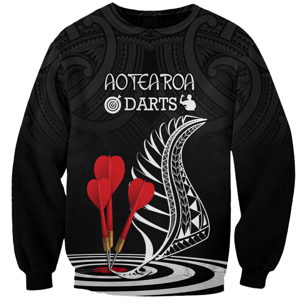 Personalised New Zealand Darts Sweatshirt Aotearoa Maori Fern Bring It On LT14 Unisex Black - Polynesian Pride