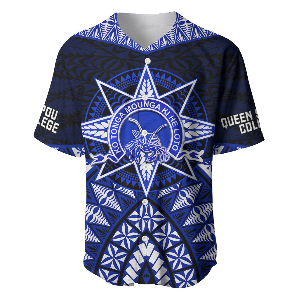 Tonga Tupou College And Queen Salote College Baseball Jersey Tongan Ngatu Pattern LT14 Blue - Polynesian Pride