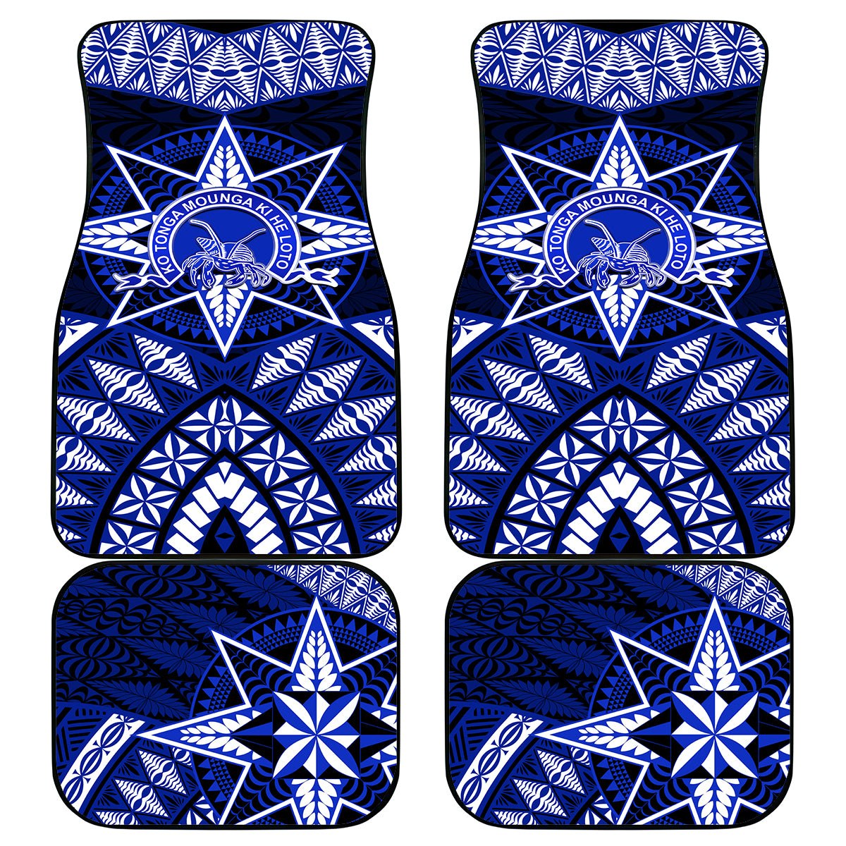 Tonga Tupou College And Queen Salote College Car Mats Tongan Ngatu Pattern LT14 Blue - Polynesian Pride