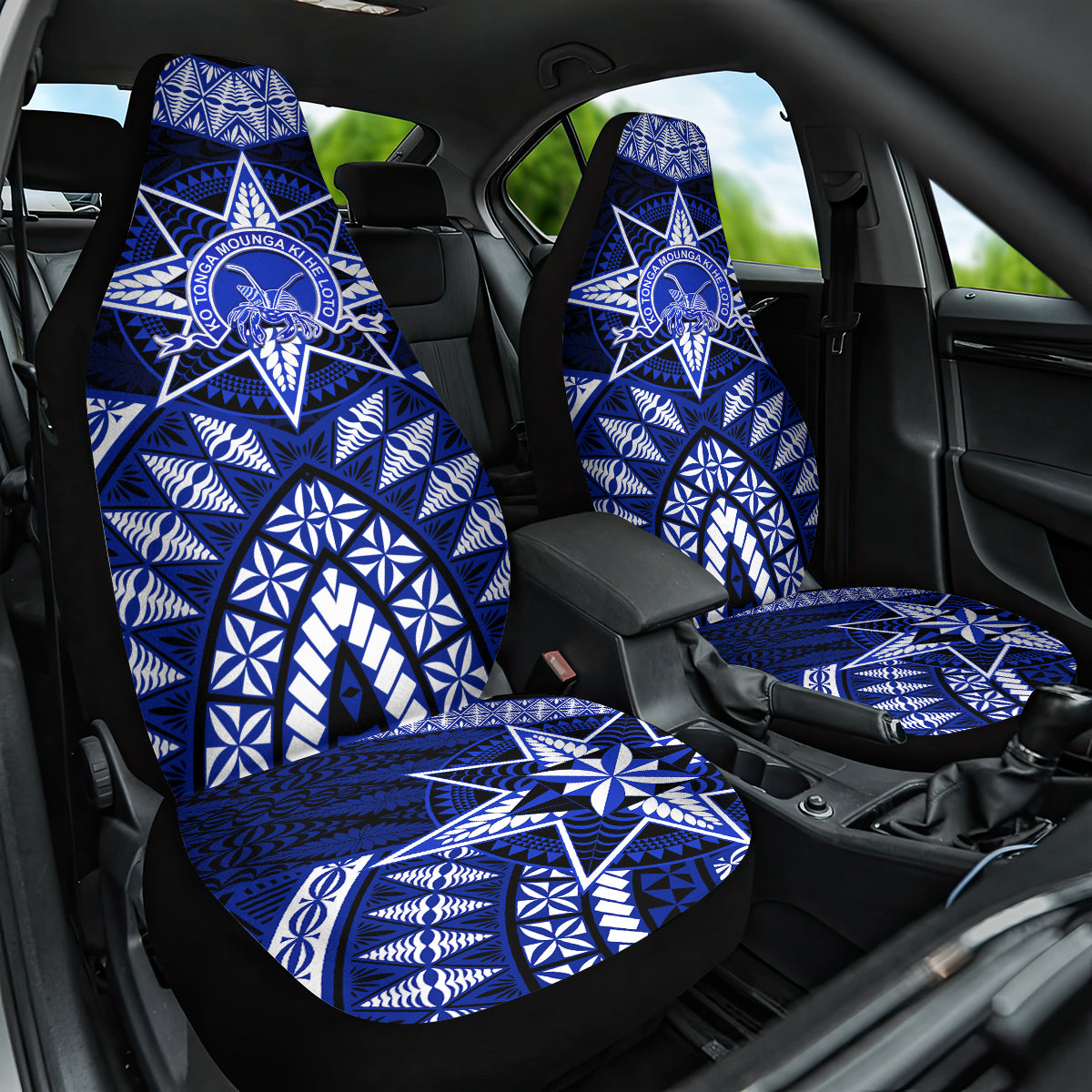 Tonga Tupou College And Queen Salote College Car Seat Cover Tongan Ngatu Pattern LT14 One Size Blue - Polynesian Pride