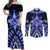 Tonga Tupou College And Queen Salote College Couples Matching Off Shoulder Maxi Dress and Long Sleeve Button Shirt Tongan Ngatu Pattern LT14 Blue - Polynesian Pride