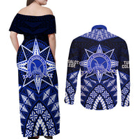 Tonga Tupou College And Queen Salote College Couples Matching Off Shoulder Maxi Dress and Long Sleeve Button Shirt Tongan Ngatu Pattern LT14 - Polynesian Pride
