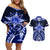 Tonga Tupou College And Queen Salote College Couples Matching Off Shoulder Short Dress and Hawaiian Shirt Tongan Ngatu Pattern LT14 Blue - Polynesian Pride