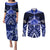 Tonga Tupou College And Queen Salote College Couples Matching Puletasi Dress and Long Sleeve Button Shirt Tongan Ngatu Pattern LT14 Blue - Polynesian Pride