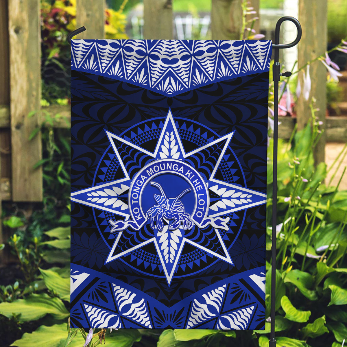 Tonga Tupou College And Queen Salote College Garden Flag Tongan Ngatu Pattern LT14 Garden Flag Blue - Polynesian Pride