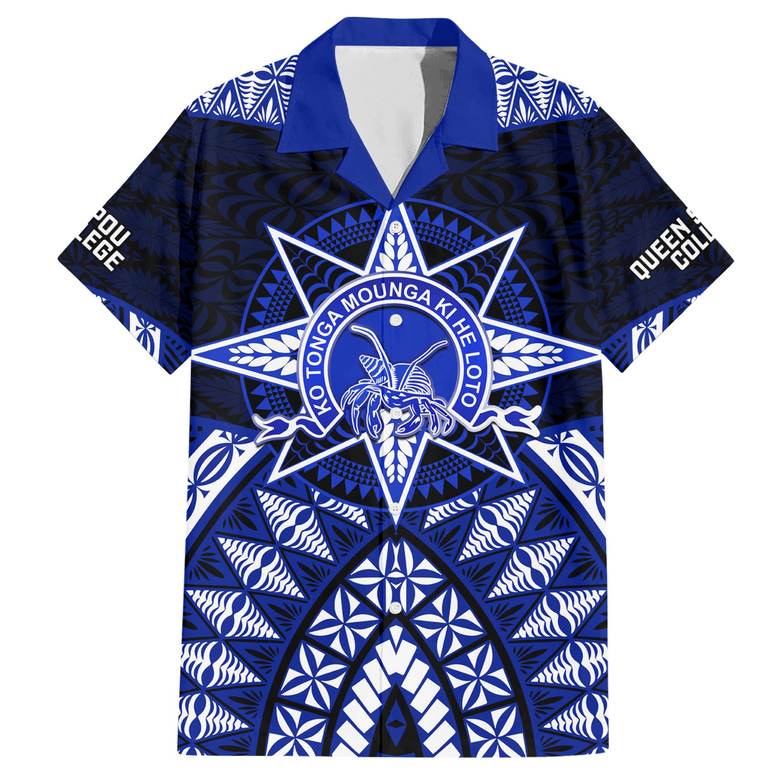 Tonga Tupou College And Queen Salote College Hawaiian Shirt Tongan Ngatu Pattern LT14 Blue - Polynesian Pride