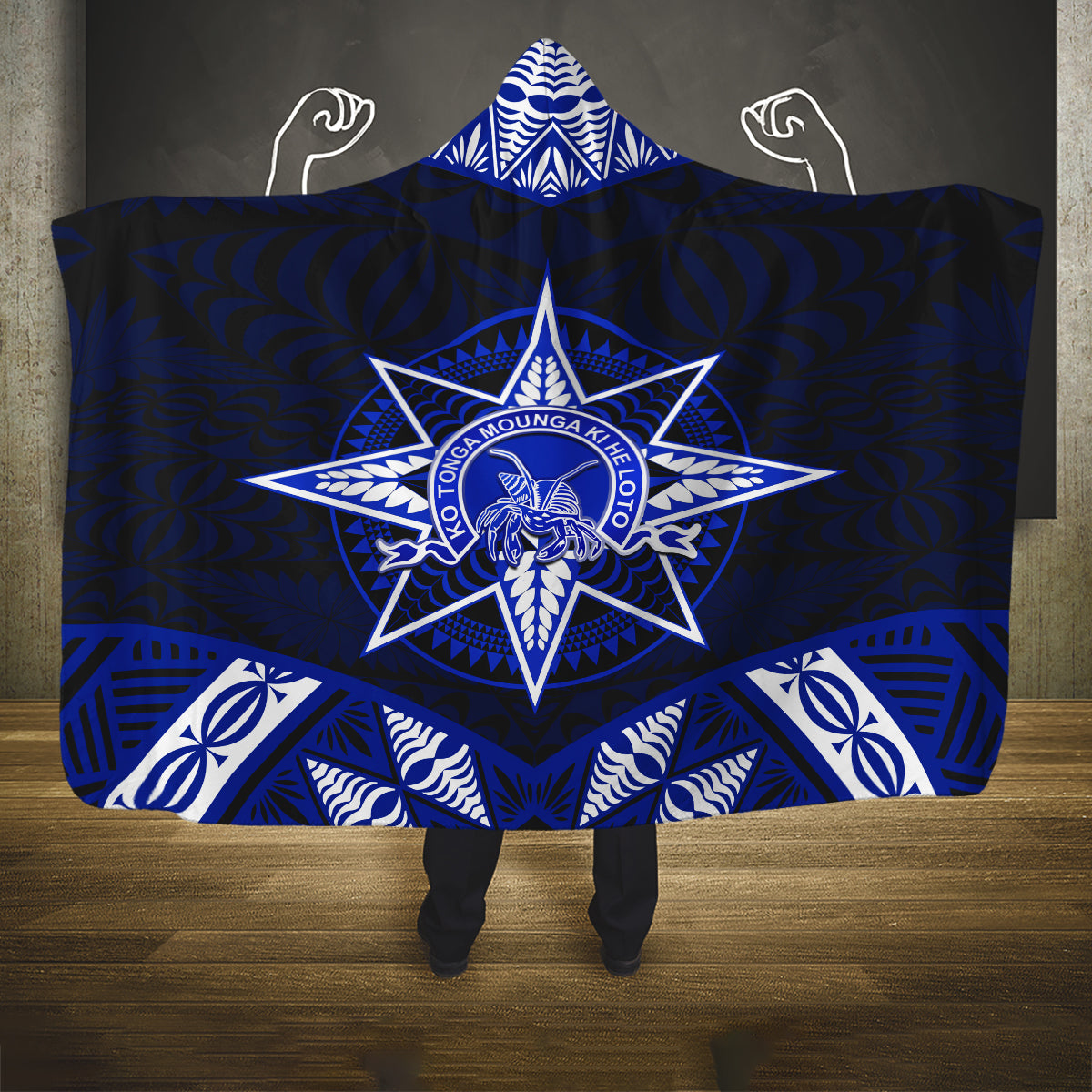 Tonga Tupou College And Queen Salote College Hooded Blanket Tongan Ngatu Pattern LT14 One Size Blue - Polynesian Pride