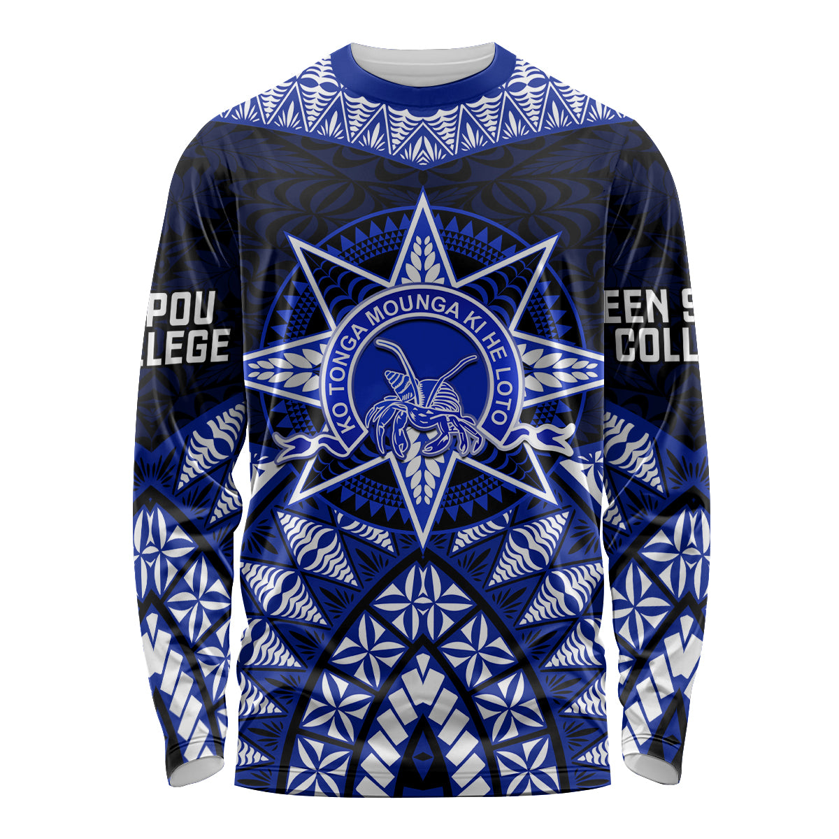 Tonga Tupou College And Queen Salote College Long Sleeve Shirt Tongan Ngatu Pattern LT14 Unisex Blue - Polynesian Pride