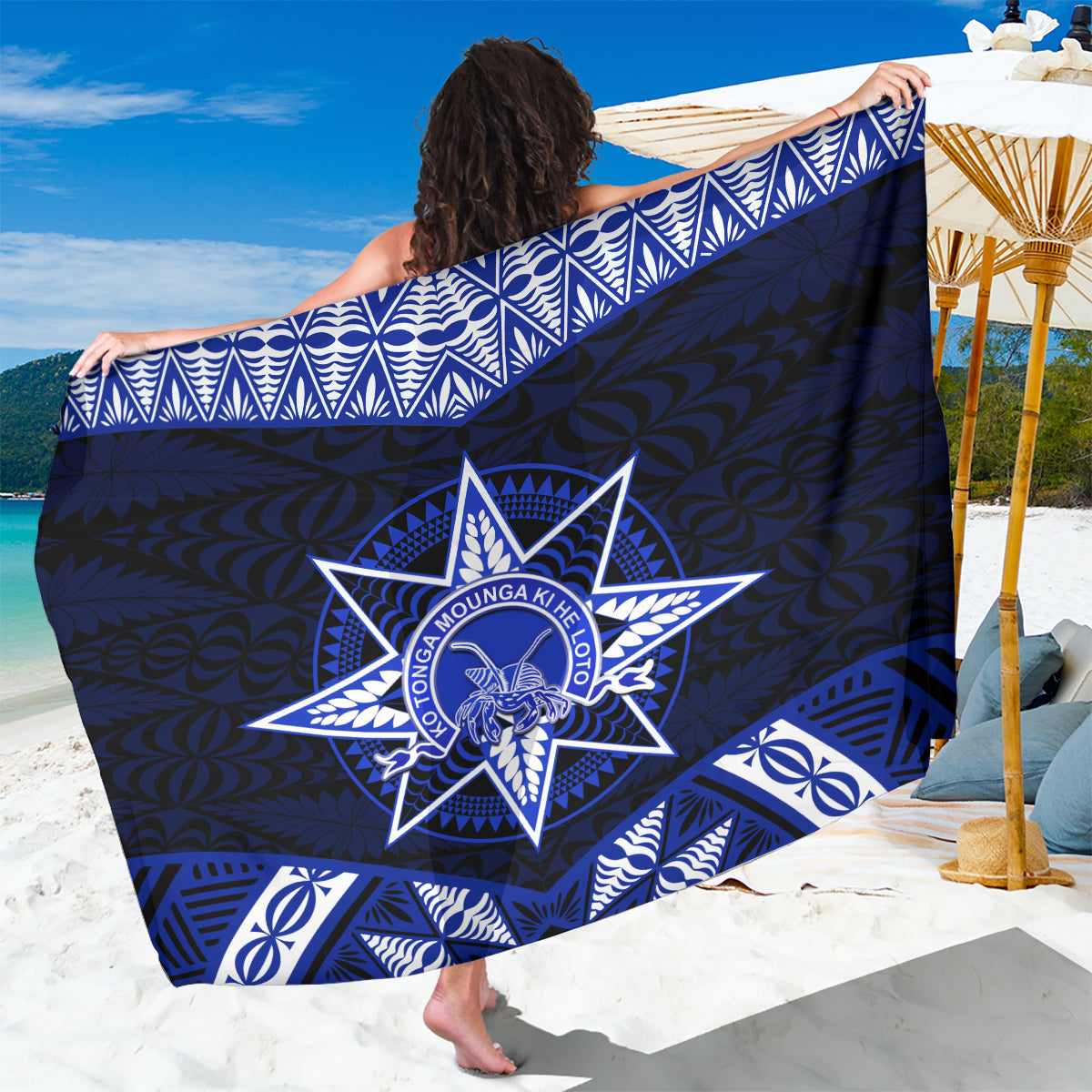 Tonga Tupou College And Queen Salote College Sarong Tongan Ngatu Pattern LT14 One Size 44 x 66 inches Blue - Polynesian Pride