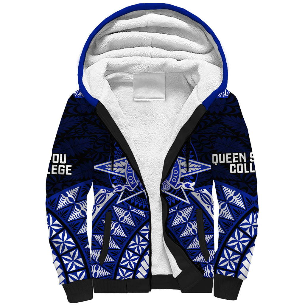 Tonga Tupou College And Queen Salote College Sherpa Hoodie Tongan Ngatu Pattern LT14 Unisex Blue - Polynesian Pride