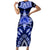 Tonga Tupou College And Queen Salote College Short Sleeve Bodycon Dress Tongan Ngatu Pattern LT14 Long Dress Blue - Polynesian Pride