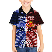 Personalised Tupou College And Kolisi Tonga Atele Family Matching Long Sleeve Bodycon Dress and Hawaiian Shirt Tongan Ngatu Pattern LT14 Son's Shirt Blue - Polynesian Pride