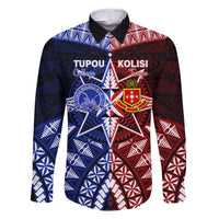 Personalised Tupou College And Kolisi Tonga Atele Family Matching Short Sleeve Bodycon Dress and Hawaiian Shirt Tongan Ngatu Pattern LT14 Dad's Shirt - Long Sleeve Blue - Polynesian Pride