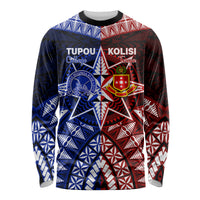 Personalised Tupou College And Kolisi Tonga Atele Long Sleeve Shirt Tongan Ngatu Pattern LT14 Unisex Blue - Polynesian Pride