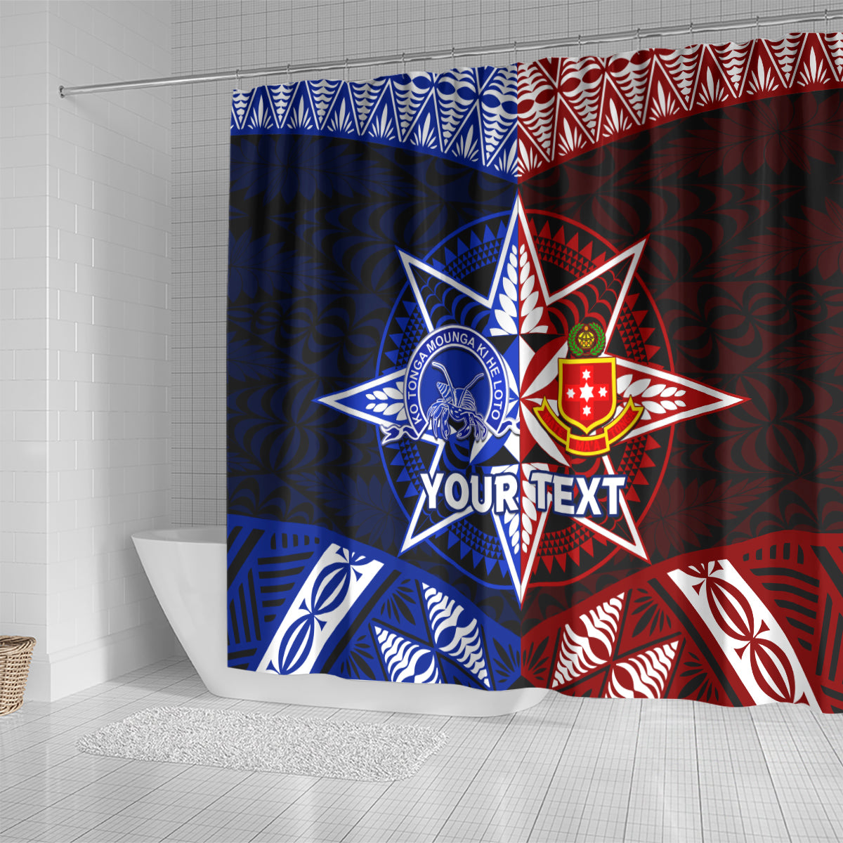 Personalised Tupou College And Kolisi Tonga Atele Shower Curtain Tongan Ngatu Pattern LT14 - Polynesian Pride