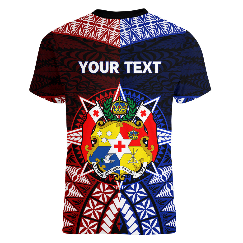 Personalised Tupou College And Kolisi Tonga Atele Women V Neck T Shirt Tongan Ngatu Pattern LT14 - Polynesian Pride