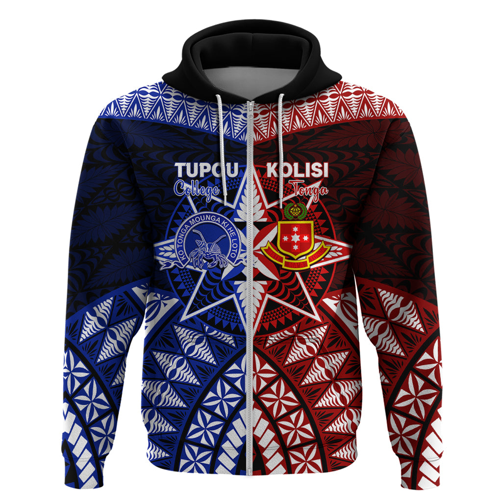 Personalised Tupou College And Kolisi Tonga Atele Zip Hoodie Tongan Ngatu Pattern LT14 Zip Hoodie Blue - Polynesian Pride