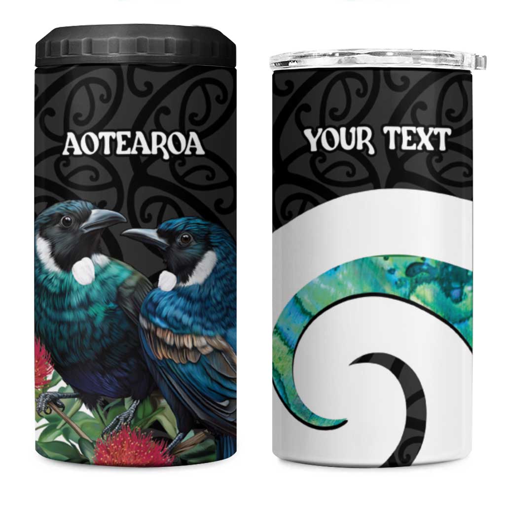 Personalised Valentine's Day New Zealand 4 in 1 Can Cooler Tumbler Tui Bird Couple Kowhaiwhai Mix Pohutukawa LT14 One Size: 16 oz Black - Polynesian Pride