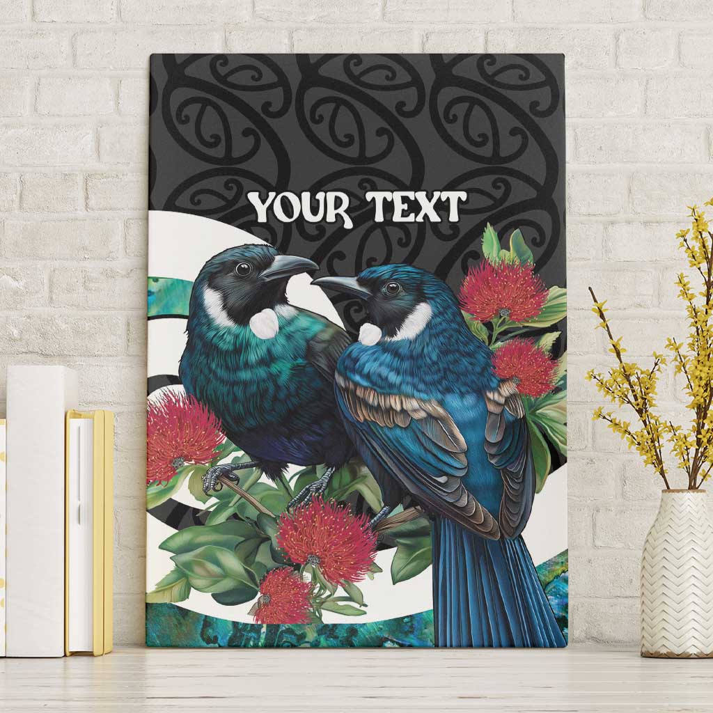 Personalised Valentine's Day New Zealand Canvas Wall Art Tui Bird Couple Kowhaiwhai Mix Pohutukawa