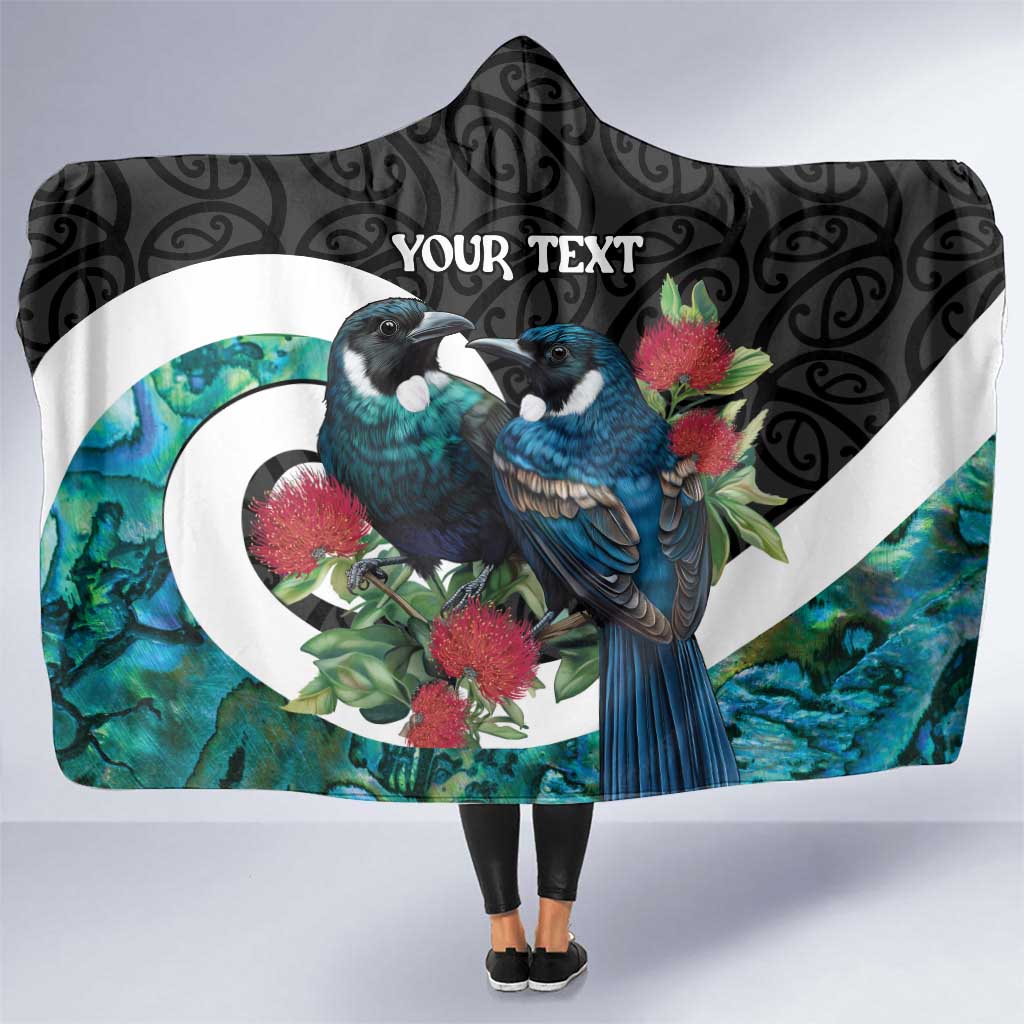 Personalised Valentine's Day New Zealand Hooded Blanket Tui Bird Couple Kowhaiwhai Mix Pohutukawa