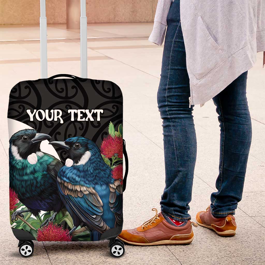 Personalised Valentine's Day New Zealand Luggage Cover Tui Bird Couple Kowhaiwhai Mix Pohutukawa