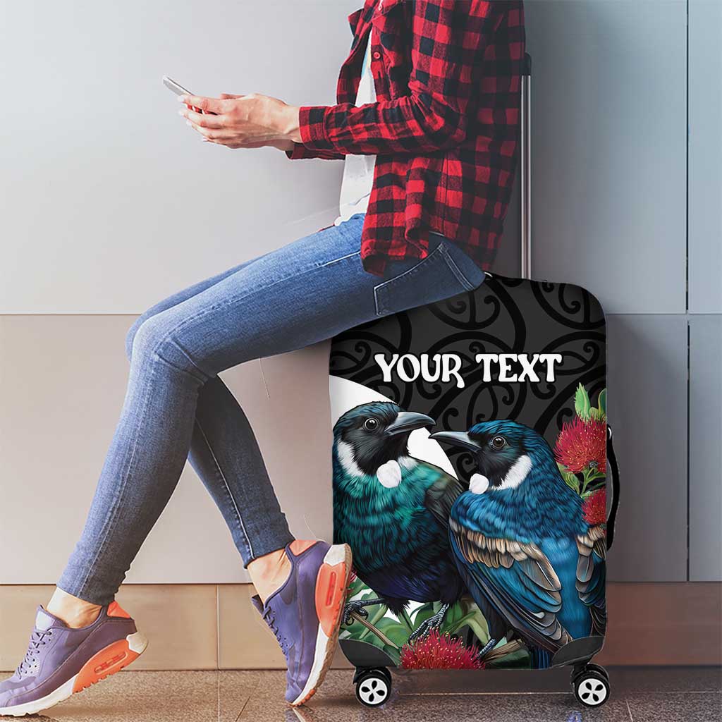 Personalised Valentine's Day New Zealand Luggage Cover Tui Bird Couple Kowhaiwhai Mix Pohutukawa