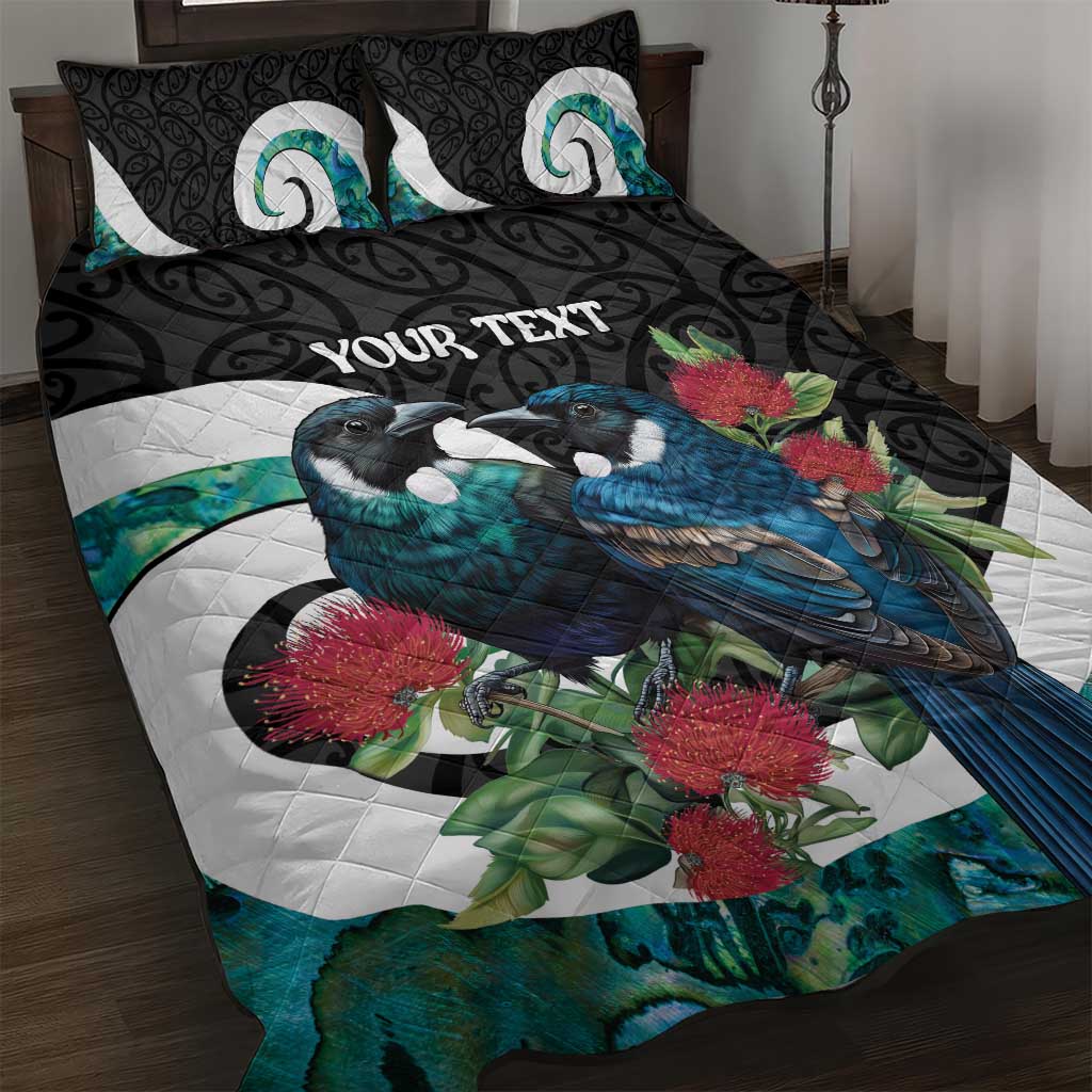 Personalised Valentine's Day New Zealand Quilt Bed Set Tui Bird Couple Kowhaiwhai Mix Pohutukawa