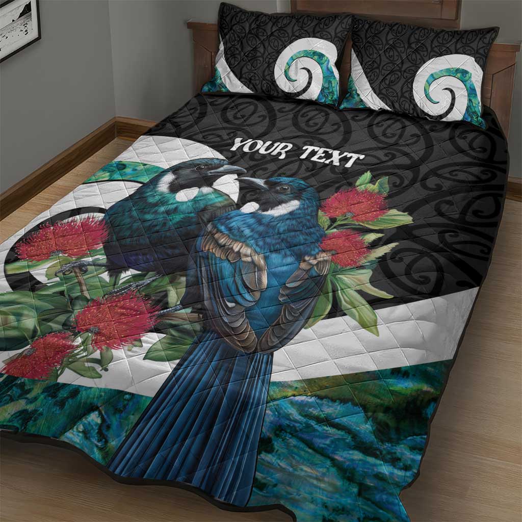 Personalised Valentine's Day New Zealand Quilt Bed Set Tui Bird Couple Kowhaiwhai Mix Pohutukawa