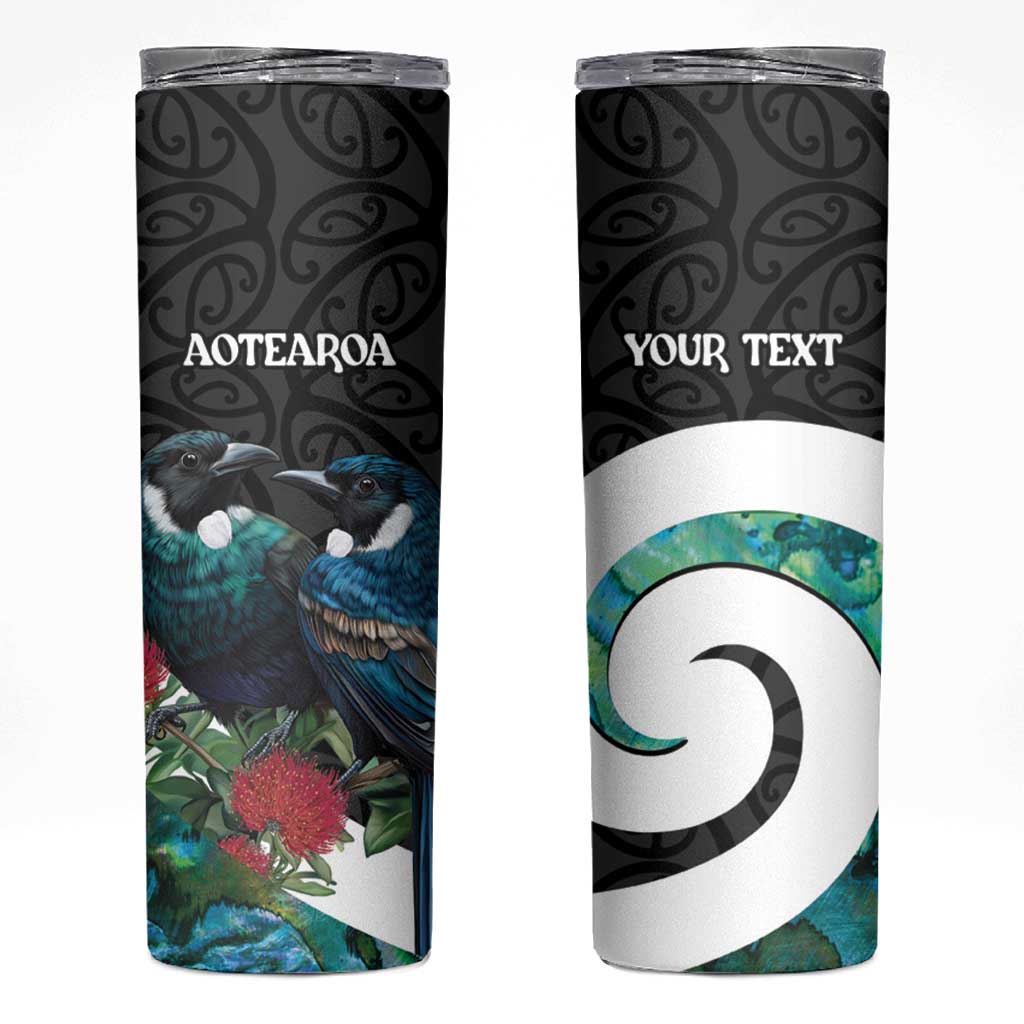 Personalised Valentine's Day New Zealand Skinny Tumbler Tui Bird Couple Kowhaiwhai Mix Pohutukawa