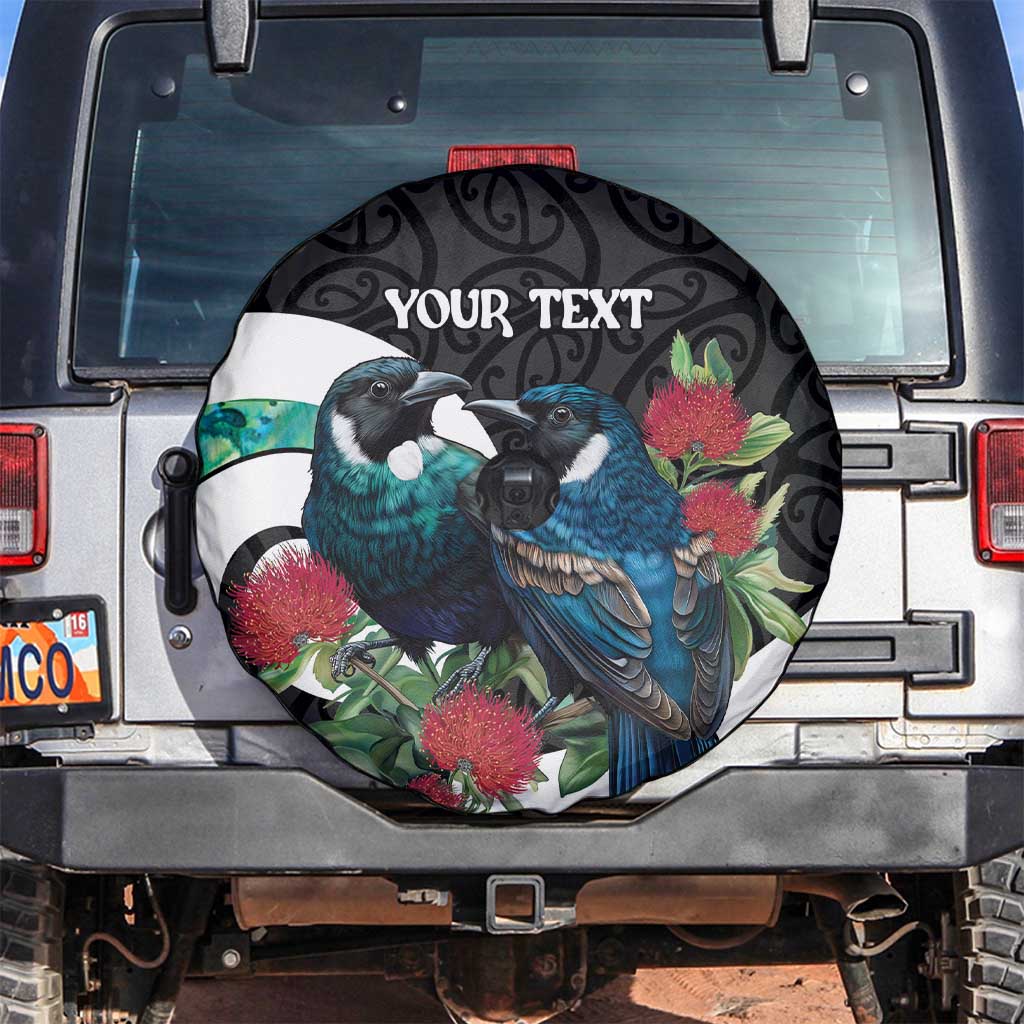 Personalised Valentine's Day New Zealand Spare Tire Cover Tui Bird Couple Kowhaiwhai Mix Pohutukawa