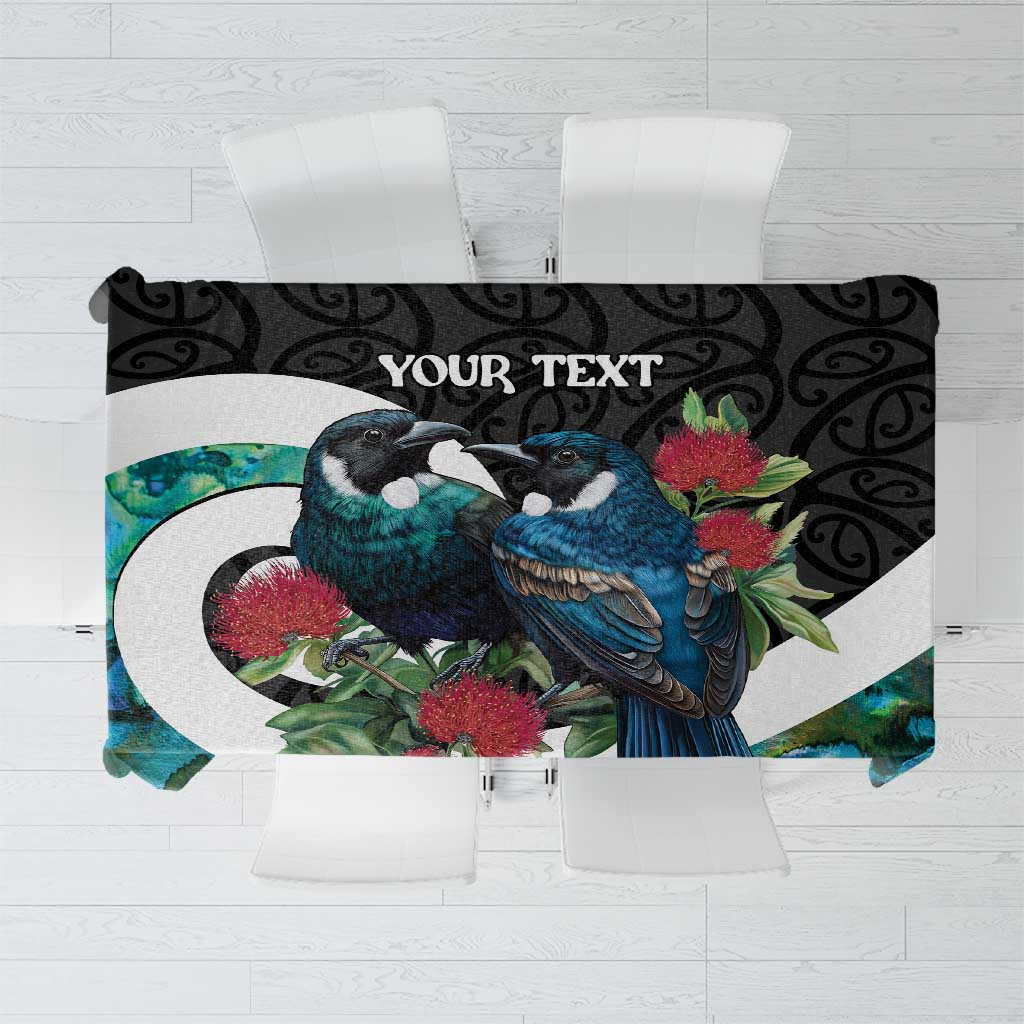 Personalised Valentine's Day New Zealand Tablecloth Tui Bird Couple Kowhaiwhai Mix Pohutukawa