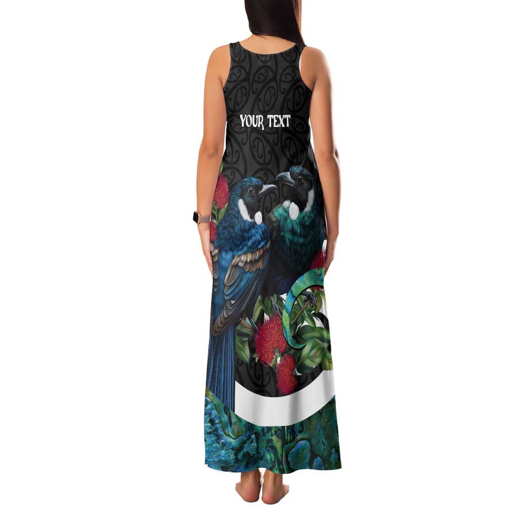Personalised Valentine's Day New Zealand Tank Maxi Dress Tui Bird Couple Kowhaiwhai Mix Pohutukawa