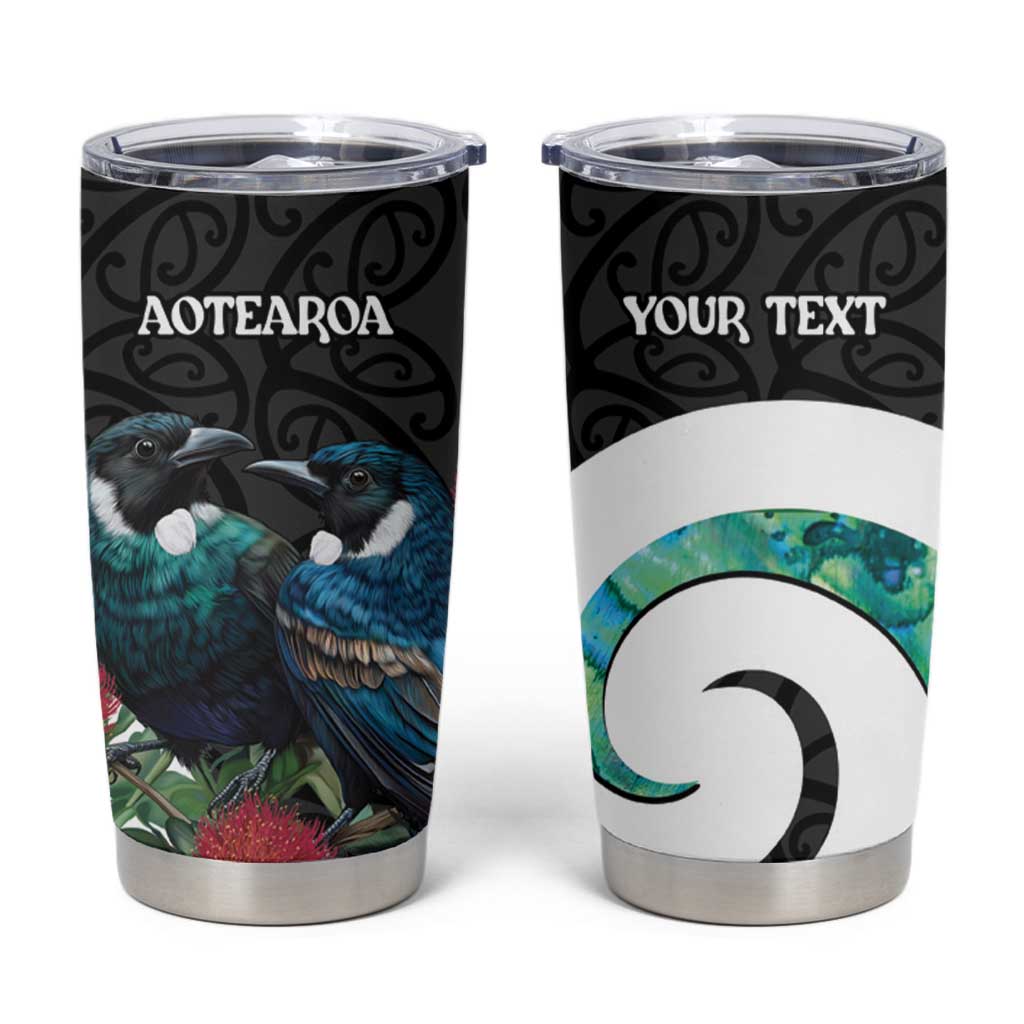 Personalised Valentine's Day New Zealand Tumbler Cup Tui Bird Couple Kowhaiwhai Mix Pohutukawa