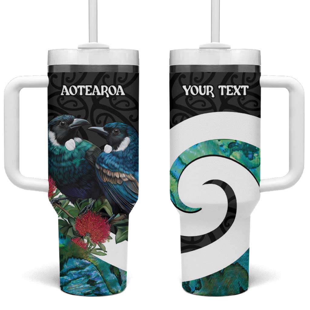 Personalised Valentine's Day New Zealand Tumbler With Handle Tui Bird Couple Kowhaiwhai Mix Pohutukawa