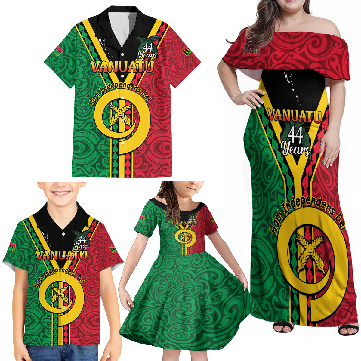 Personalised Hapi Independens Dei Vanuatu Family Matching Off Shoulder Maxi Dress and Hawaiian Shirt