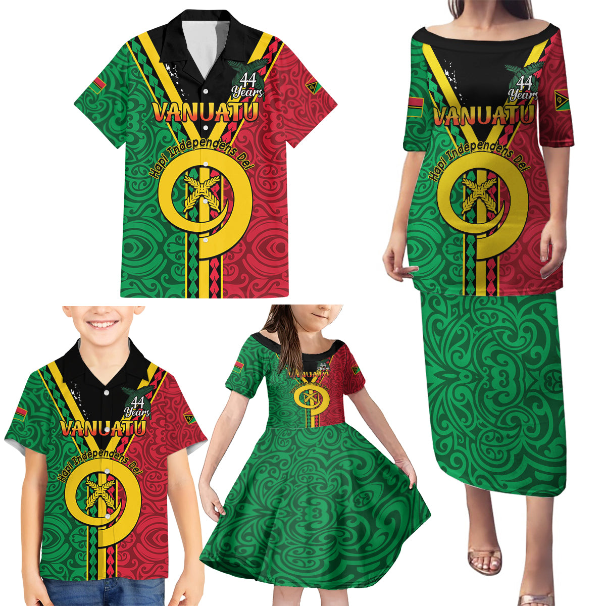 Personalised Hapi Independens Dei Vanuatu Family Matching Puletasi and Hawaiian Shirt