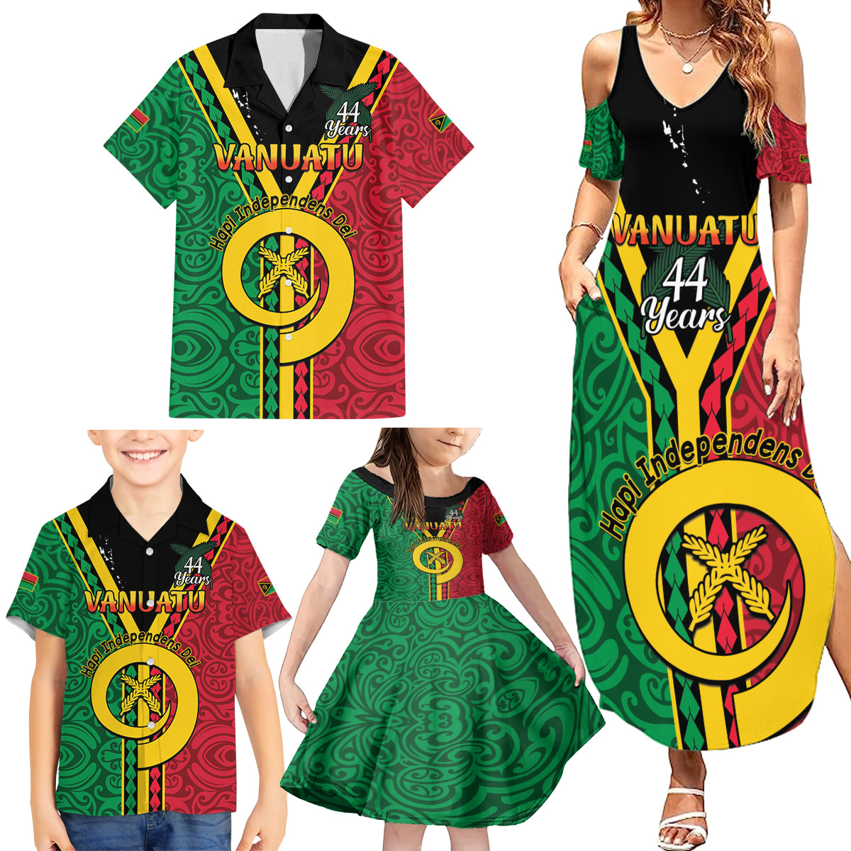 Personalised Hapi Independens Dei Vanuatu Family Matching Summer Maxi Dress and Hawaiian Shirt