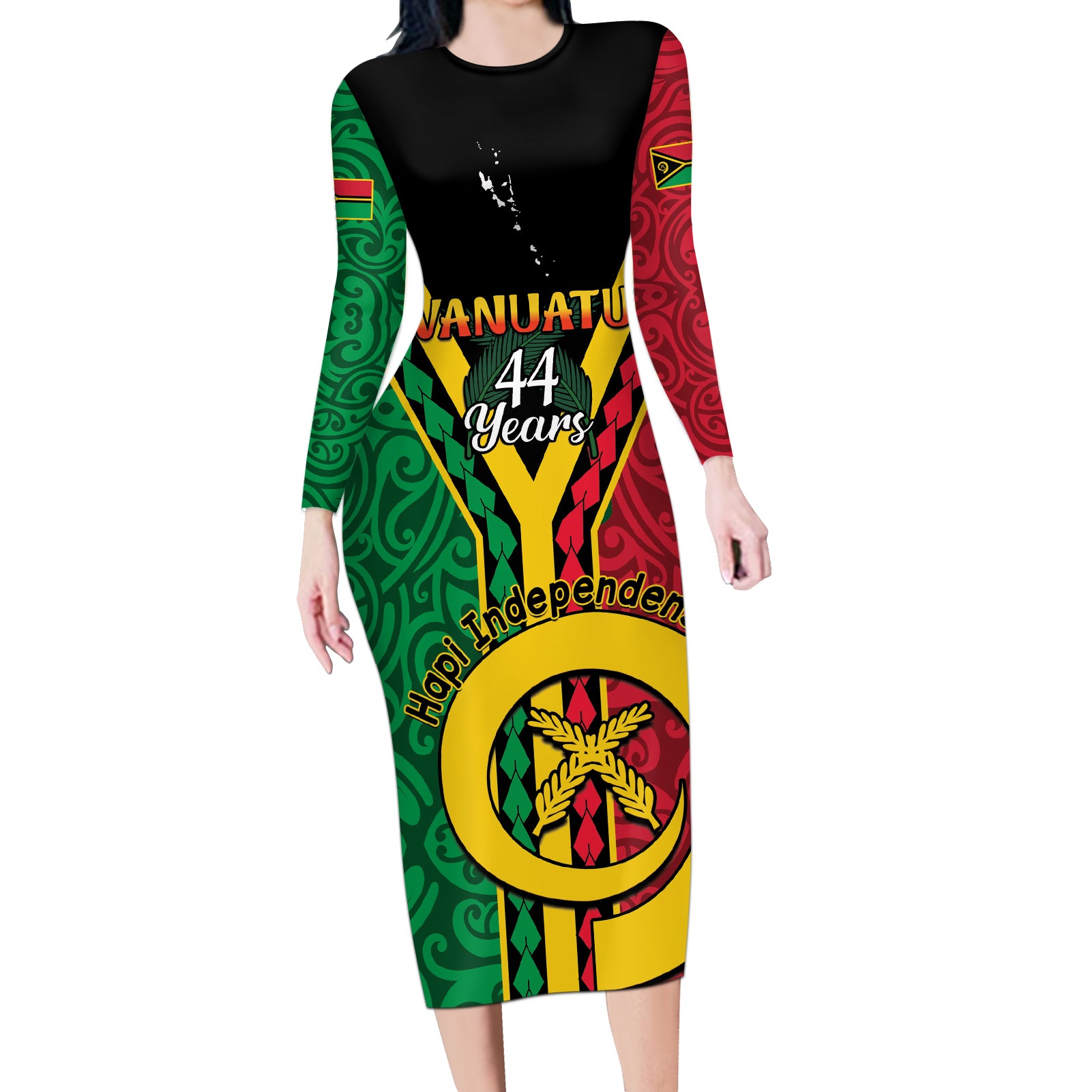 Personalised Hapi Independens Dei Vanuatu Long Sleeve Bodycon Dress