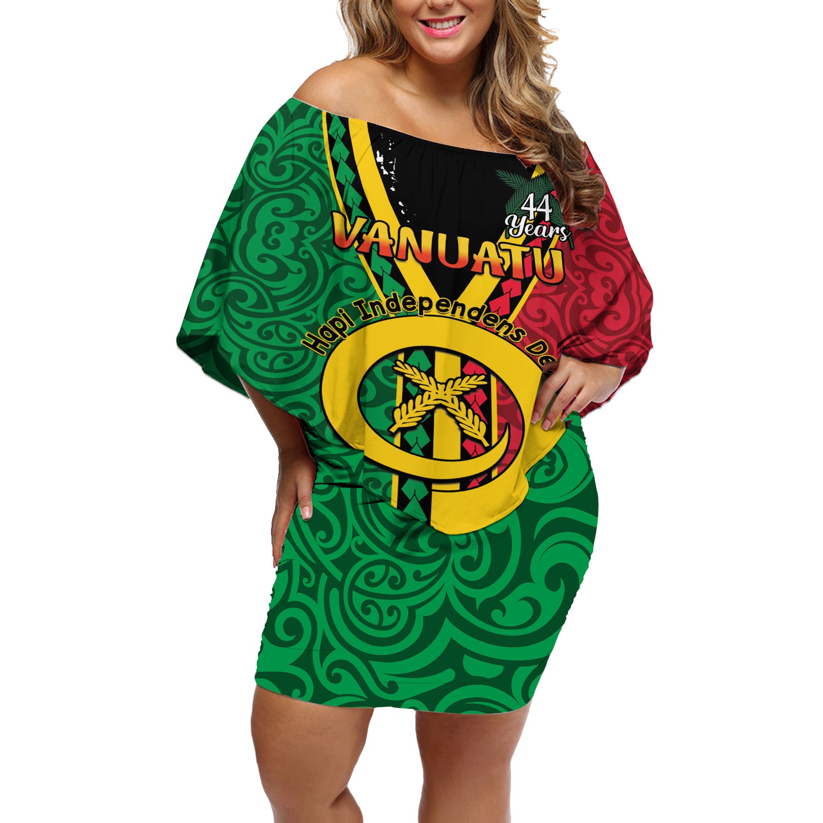 Personalised Hapi Independens Dei Vanuatu Off Shoulder Short Dress