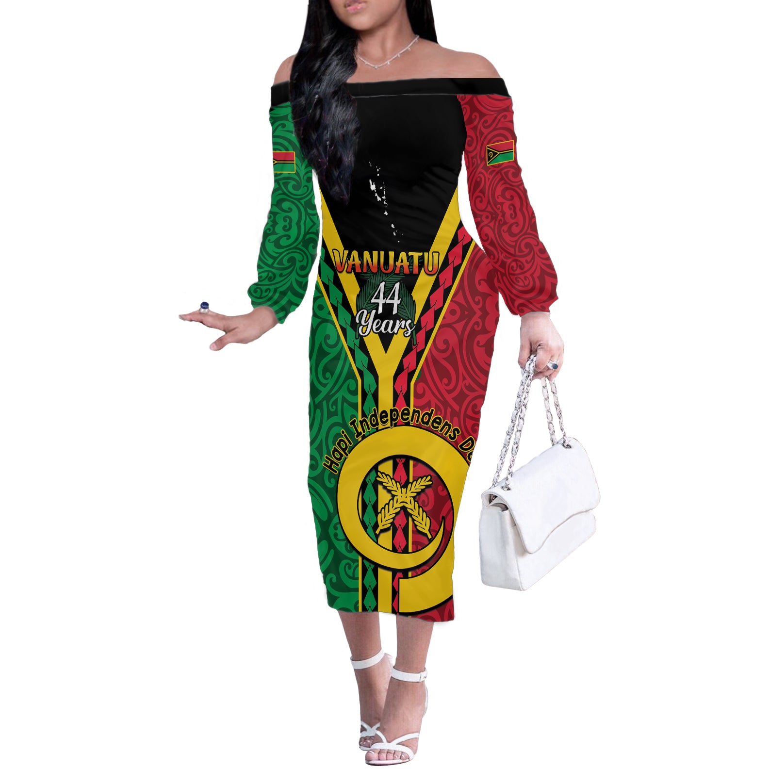 Personalised Hapi Independens Dei Vanuatu Off The Shoulder Long Sleeve Dress