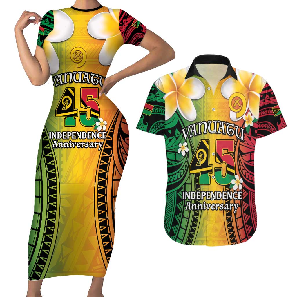 Vanuatu Independence Day Couples Matching Short Sleeve Bodycon Dress and Hawaiian Shirt Long God Yumi Stanap Happy 45th Anniversary LT14 Reggae - Polynesian Pride