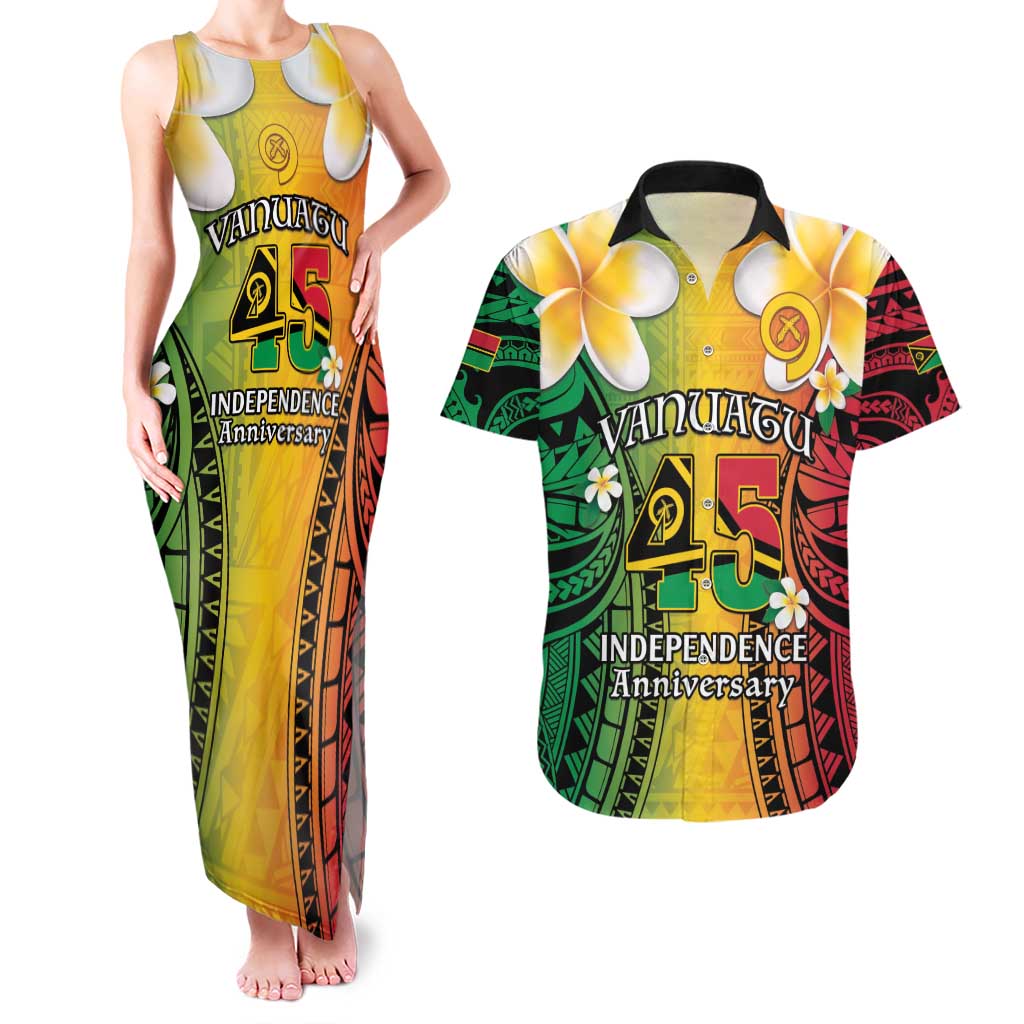 Vanuatu Independence Day Couples Matching Tank Maxi Dress and Hawaiian Shirt Long God Yumi Stanap Happy 45th Anniversary LT14 Reggae - Polynesian Pride