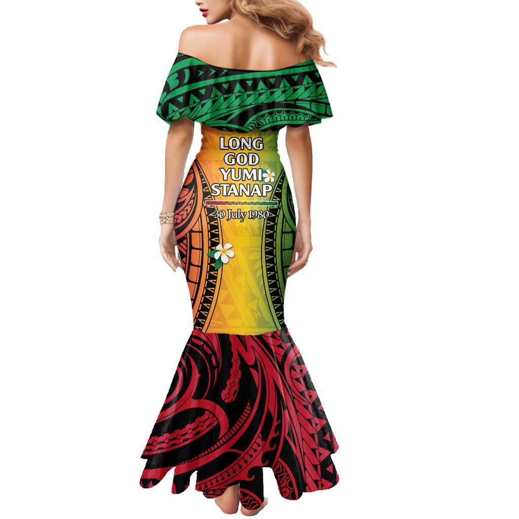 Vanuatu Independence Day Family Matching Mermaid Dress and Hawaiian Shirt Long God Yumi Stanap Happy 45th Anniversary LT14