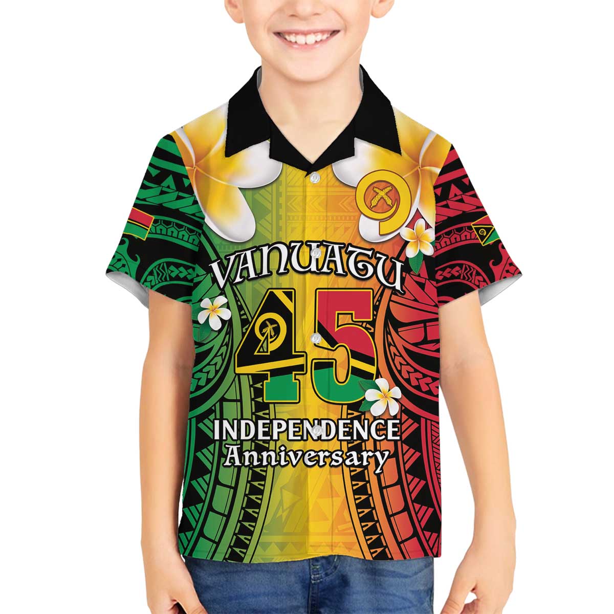 Vanuatu Independence Day Family Matching Off The Shoulder Long Sleeve Dress and Hawaiian Shirt Long God Yumi Stanap Happy 45th Anniversary LT14