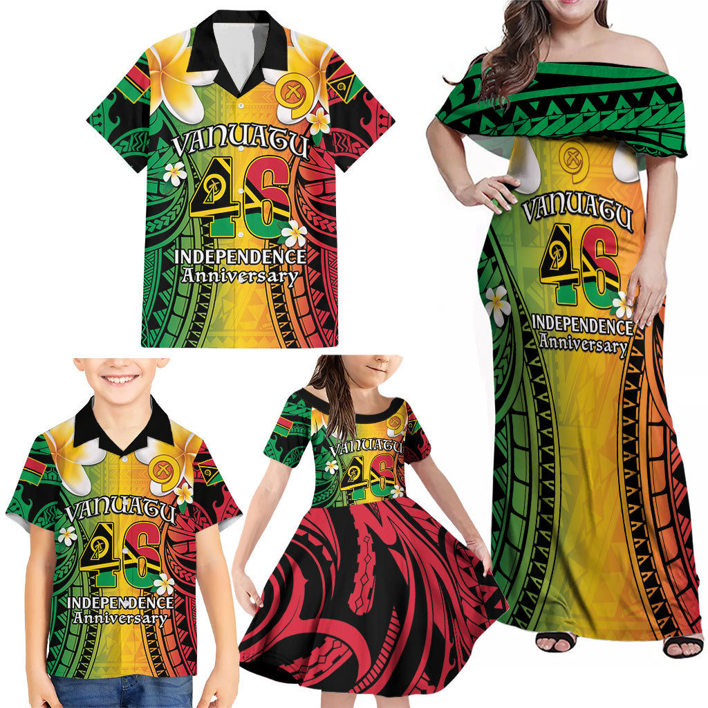 Vanuatu Independence Day Family Matching Off Shoulder Maxi Dress and Hawaiian Shirt Long God Yumi Stanap Happy 46th Anniversary LT14 - Polynesian Pride